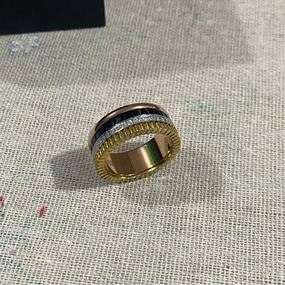 Boucheron Gold-Tone Multi-Texture Ring with Black Inlay